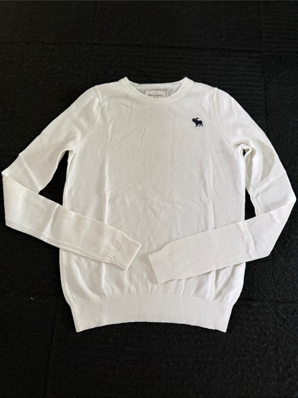 Abercrombie & Fitch Cream Crewneck Sweater with Navy Moose Logo